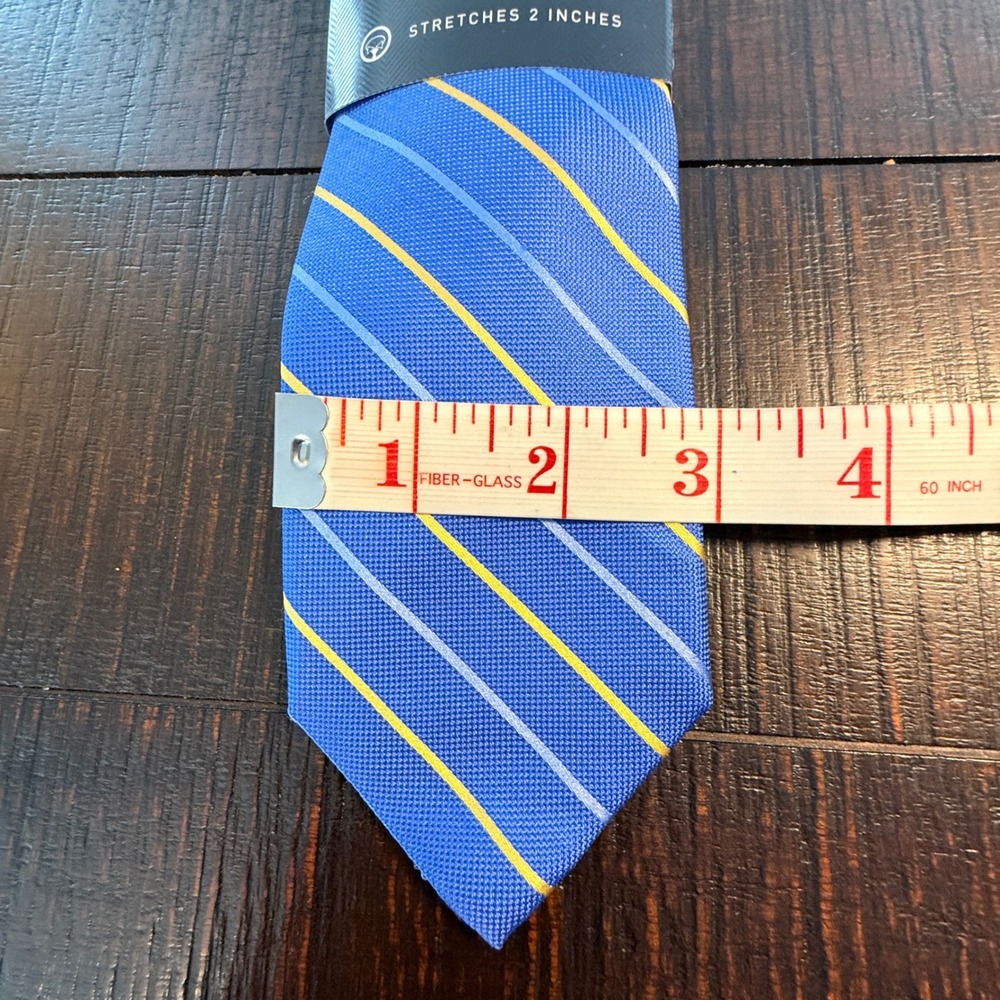 Chaps Mens Stretch Necktie Blue Yellow Andrews Stripe Diagonal Silk Blend Tie - Picture 2 of 4